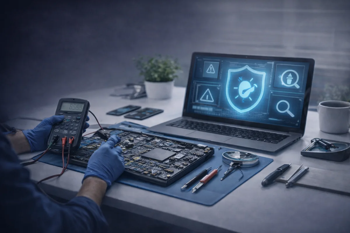 Computer repair workstation with diagnostics and troubleshooting tools